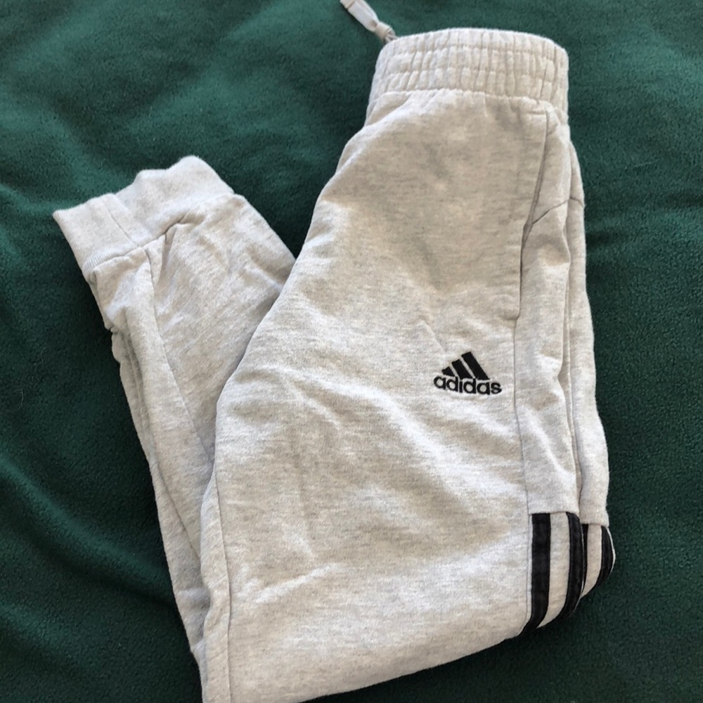 Adidas boys S (8) grey sweats with black stripe.